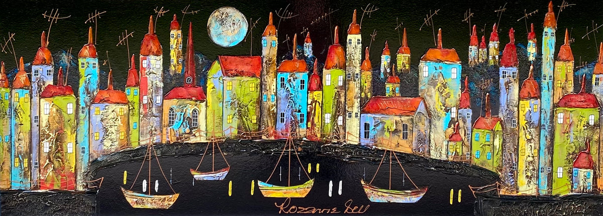 Moonlit Harbour I by Rozanne Bell