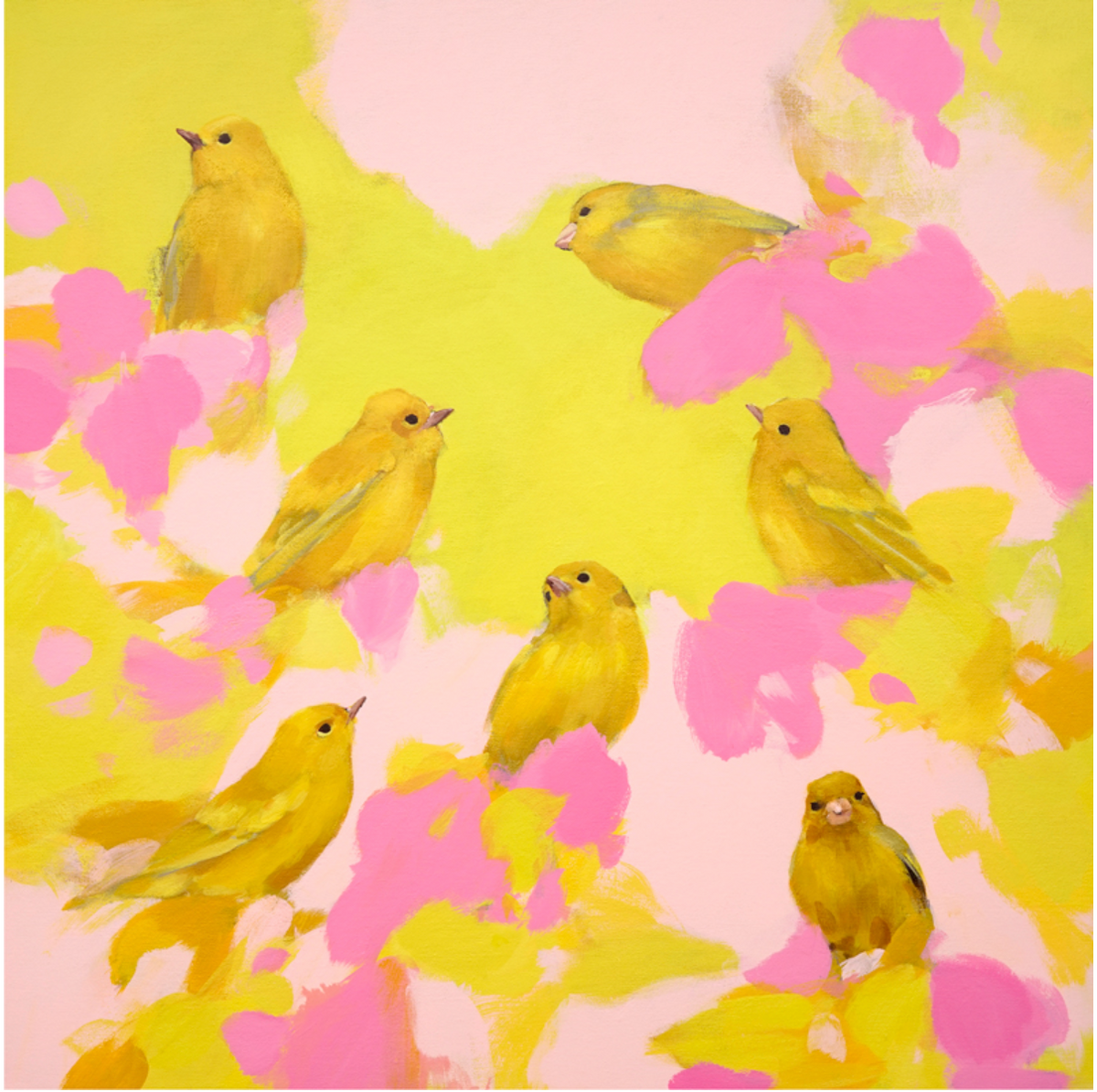 Yellow Birds in Pink